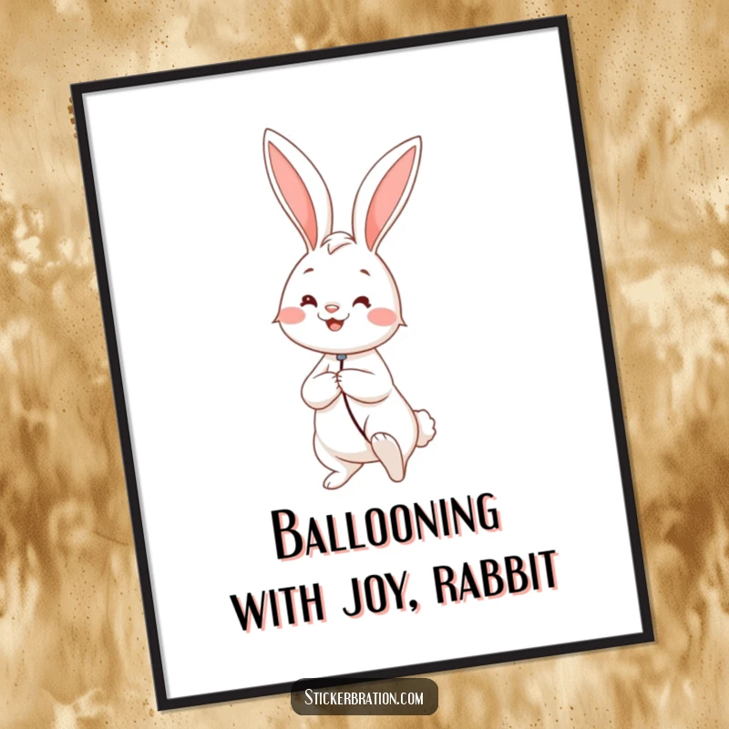 Funny Free Printable Wall Art: A smiling rabbit holding a giant, colorful balloon, bringing a sense of wonder and joy to any room.