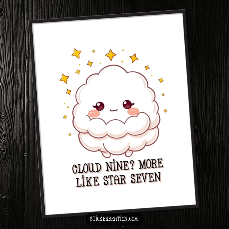 Funny Free Printable Wall Art: A fluffy cloud character gently showers tiny golden stars, creating a serene and magical ambiance.