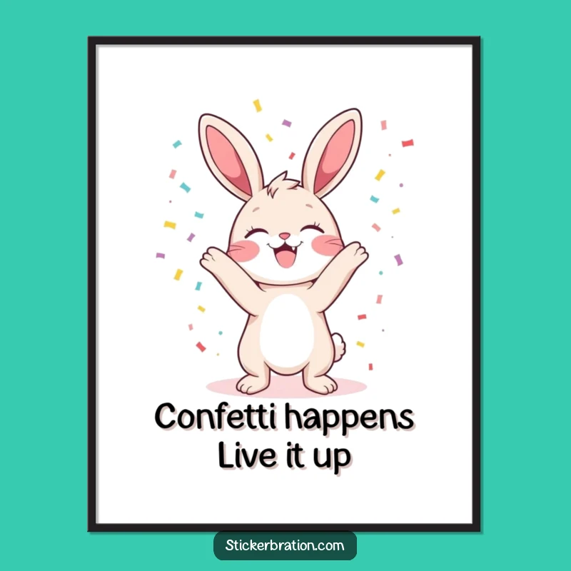 Free Printable Wall Art: Bunny Tossing Confetti, Funny Downloadable Decor, DIY Cute Art