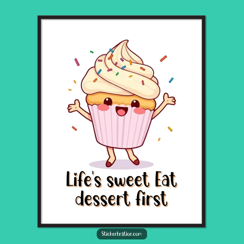 Free Printable Cupcake Art: Dancing Decor Wall Art, Cheerful & Funny Downloadable