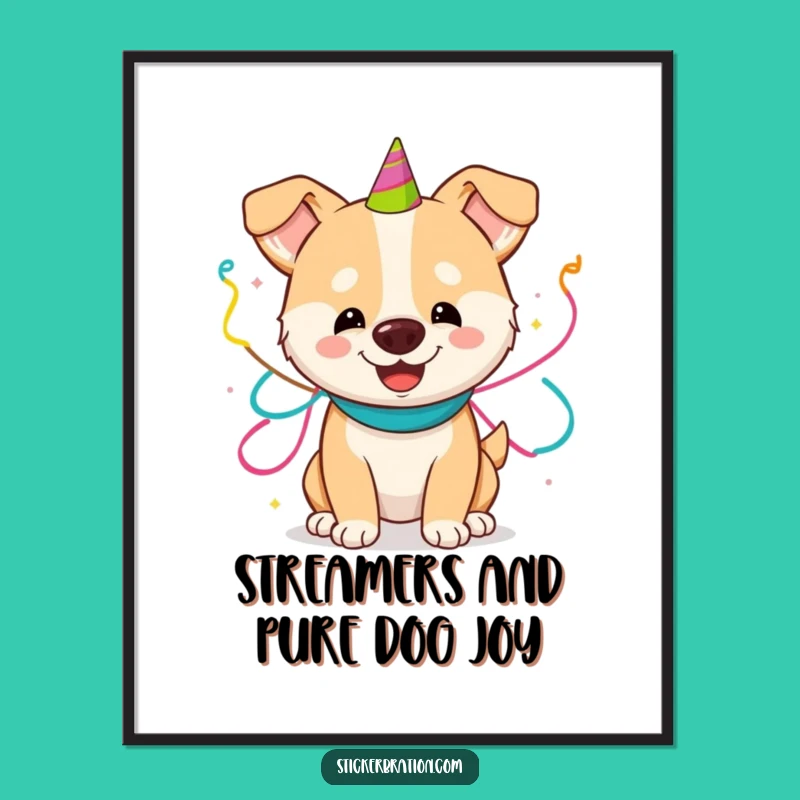 Free Printable Party Dog Wall Art - Streamer Fun Downloadable Decor for Playful Spaces