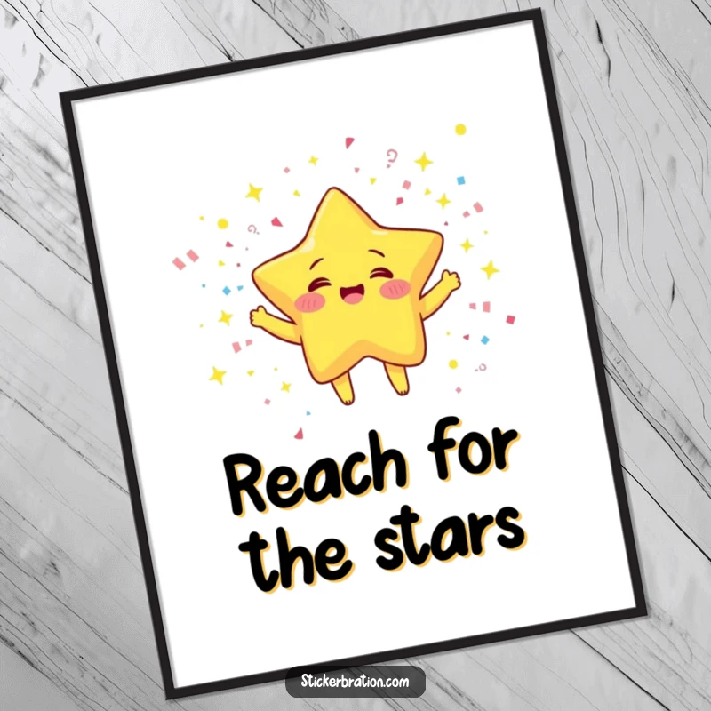 Funny Free Printable Wall Art of a jubilant star juggling confetti amidst a shower of sparks, adding stellar energy.