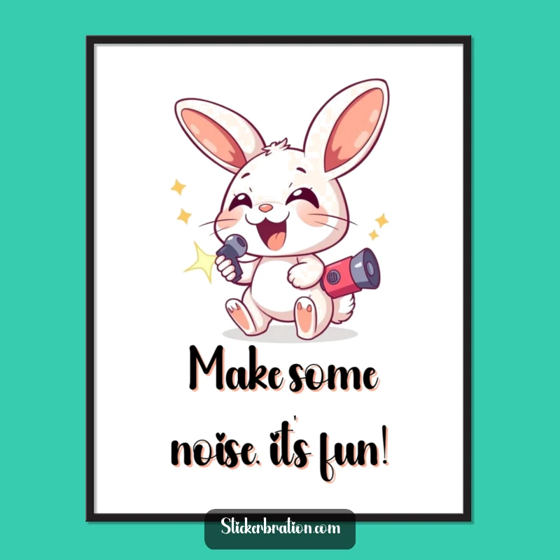 Free Printable Wall Art: Excited Bunny Noisemaker Sparkle Downloadable Art