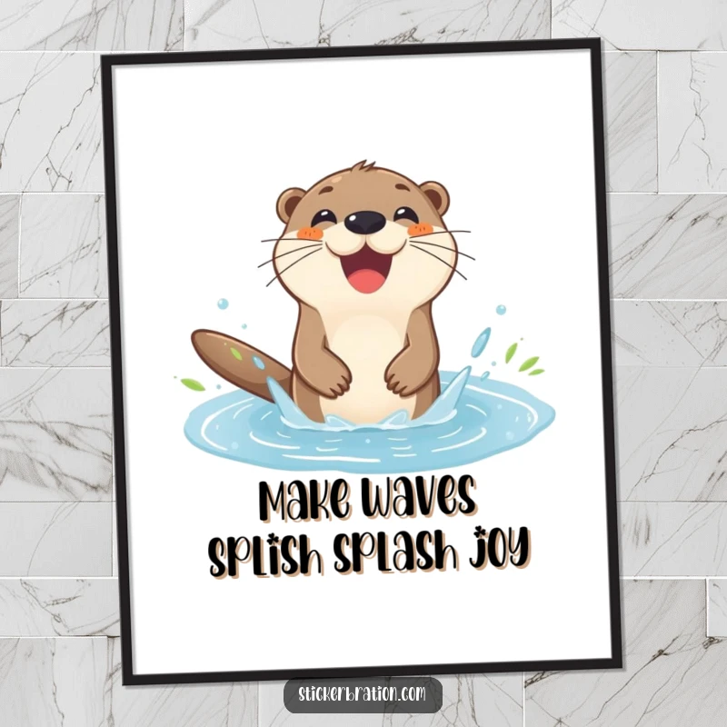 Funny Free Printable Wall Art: A joyful otter gleefully splashing in a puddle, perfect downloadable decor.