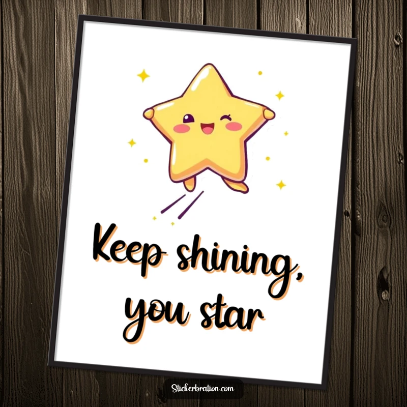 Funny Free Printable Star Sticker Character Leaping with Joy - Glittery star character jumping with happiness.
