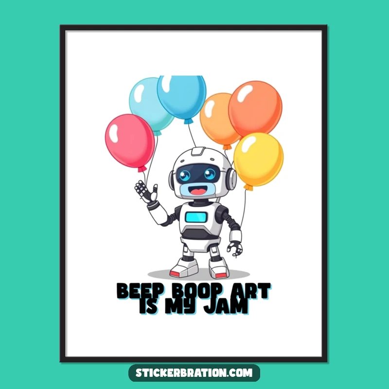 Funny Free Printable Wall Art: Cute Robot Juggling Balloons, Beeping with Joyful Decor