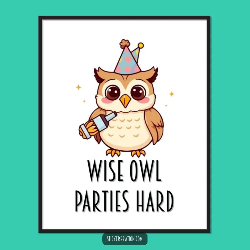 Funny Free Printable Wall Art: Party Owl Celebration Downloadable Decor