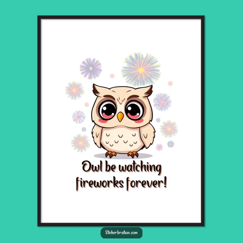 Funny Free Printable Wall Art: Surprised Owl Firework Spectacle, Quirky Decor