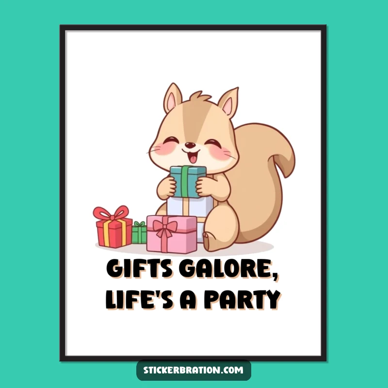 Funny Free Printable Wall Art: Giggling Squirrel Gift Stash Downloadable Art Gift