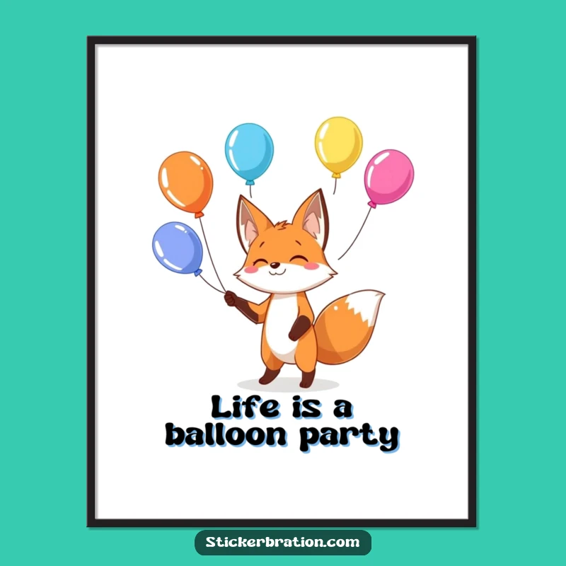 Free Printable Wall Art: Fox Juggling Balloons, Funny Downloadable Decor, DIY Playful Art