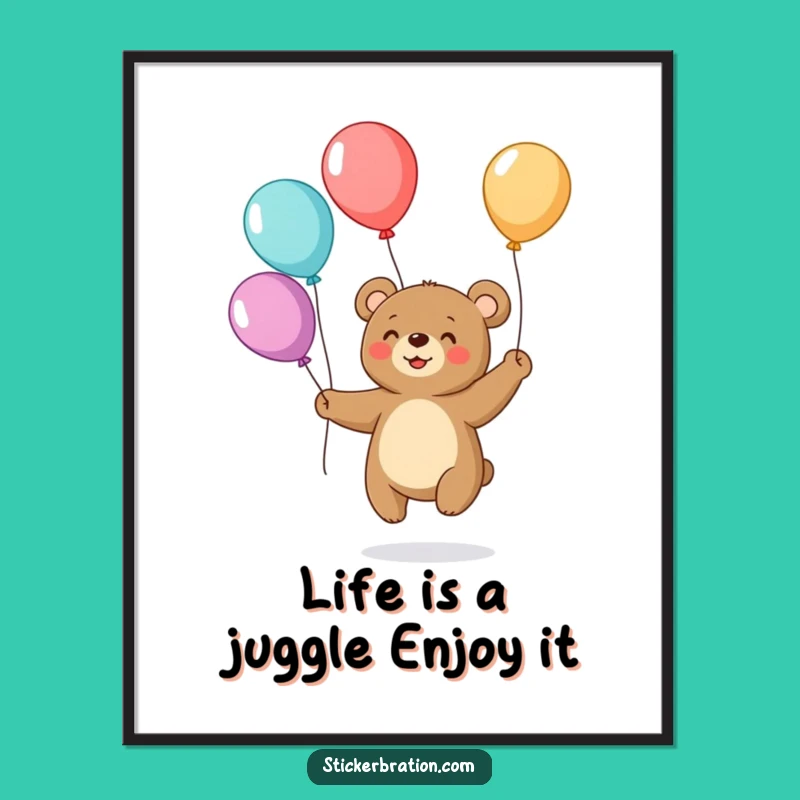 Free Printable Funny Wall Art: Bear Juggling Balloons! Hilarious Downloadable Decor.