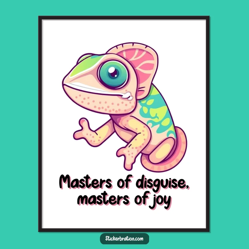 Free Printable Wall Art: Joyful Chameleon's Color Show, Humorous Downloadable Decor for Your Space