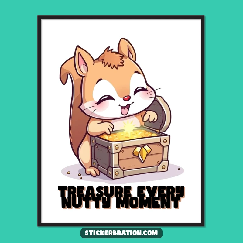 Funny Free Printable Wall Art: Curious Squirrel's Treasure Discovery, Downloadable