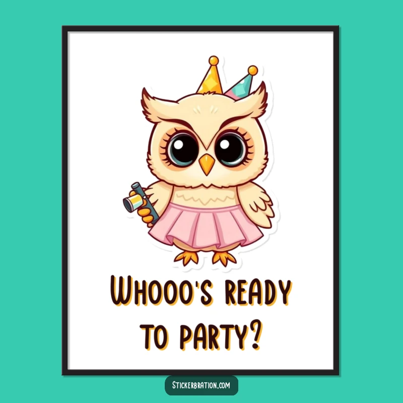 Free Printable Wall Art: Owl Party Dress Noisemaker Fun Downloadable Art