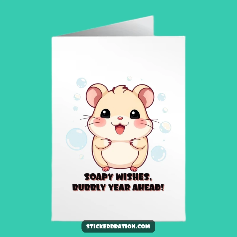 Free Printable Birthday Card: Funny Hamster & Bubbles Downloadable Greeting