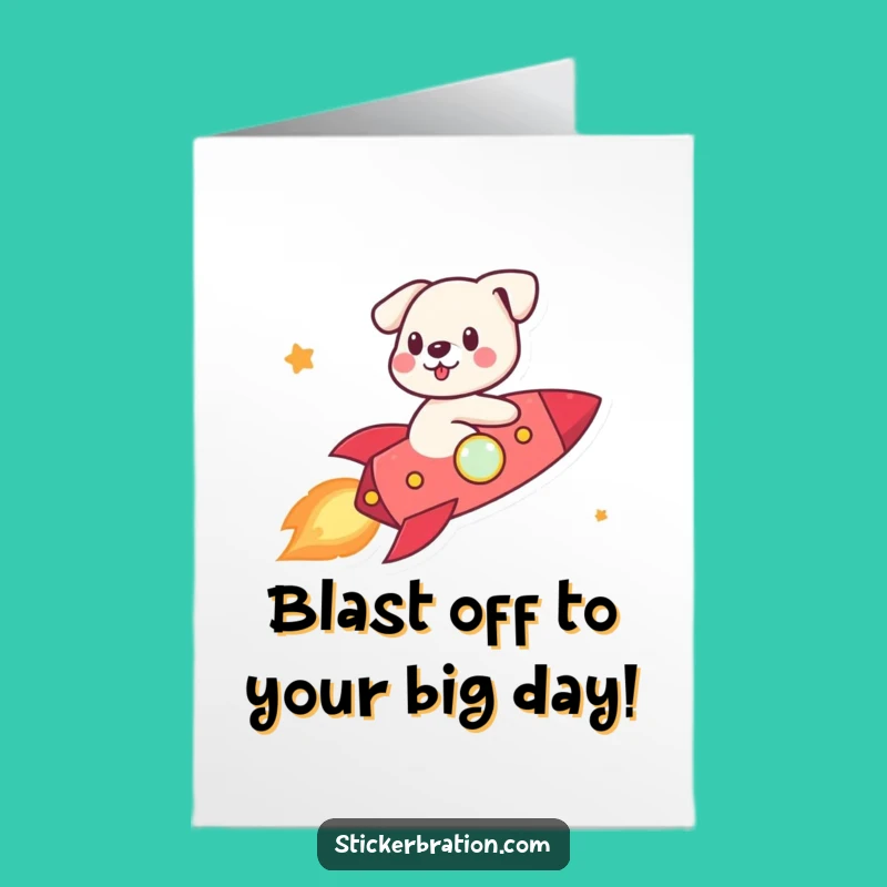 Free Printable Dog Rocket Birthday Card: Funny Downloadable Blast-Off Celebration!