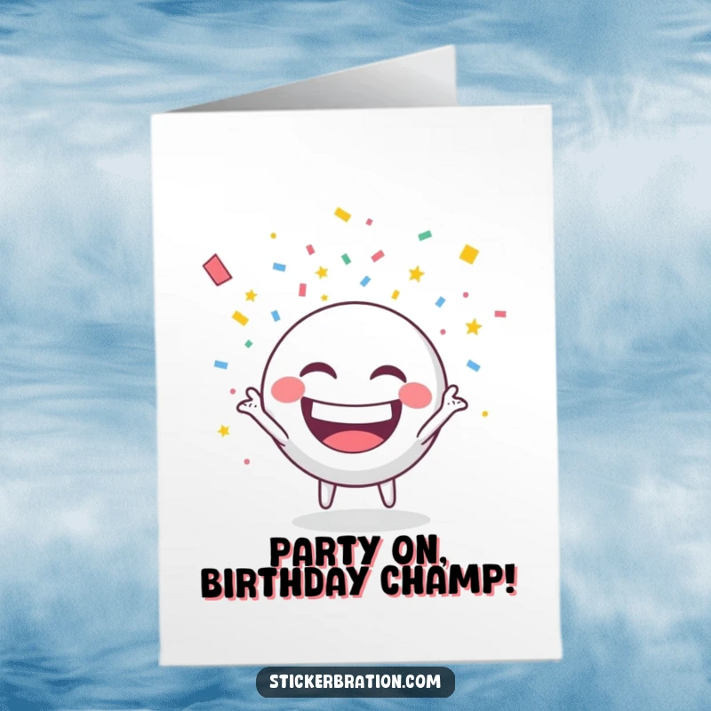 Funny Free Printable Round Sticker Character Throwing Confetti Card - Joyful sticker celebrates a birthday.