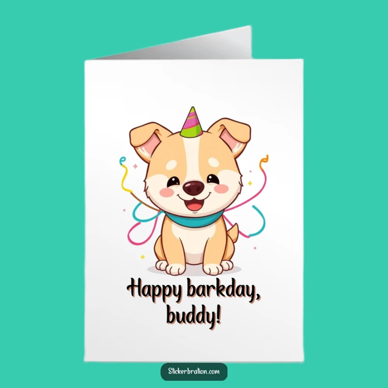 Free Printable Party Dog Birthday Card - Streamer Fun Downloadable Gift for Dog Lovers