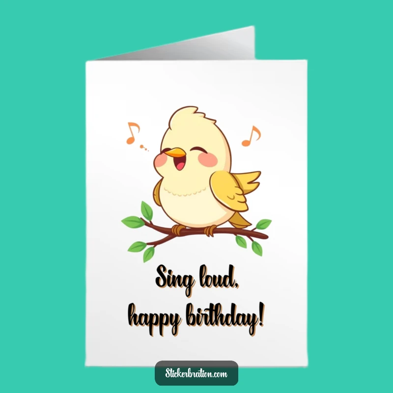Free Printable Birthday Card: Chirpy Bird Sings, Happy Tune Gift