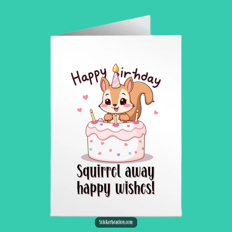 Free Printable Bday Card: Squirrel's Cake Surprise! Funny Downloadable Prank