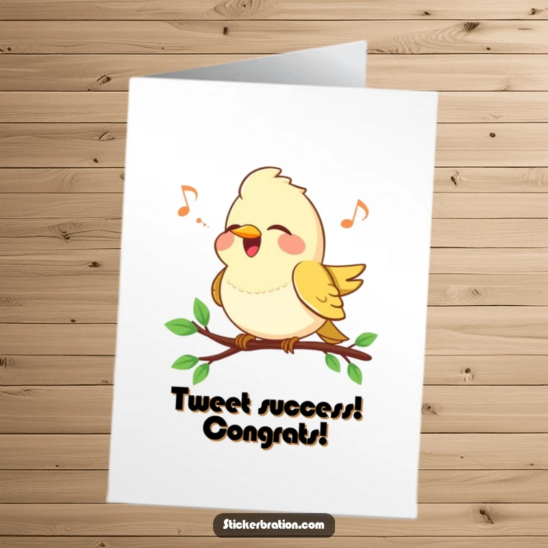 Funny Free Printable Congratulations Card: A cheerful bird singing on a branch, conveying joy and celebration, a downloadable gift.