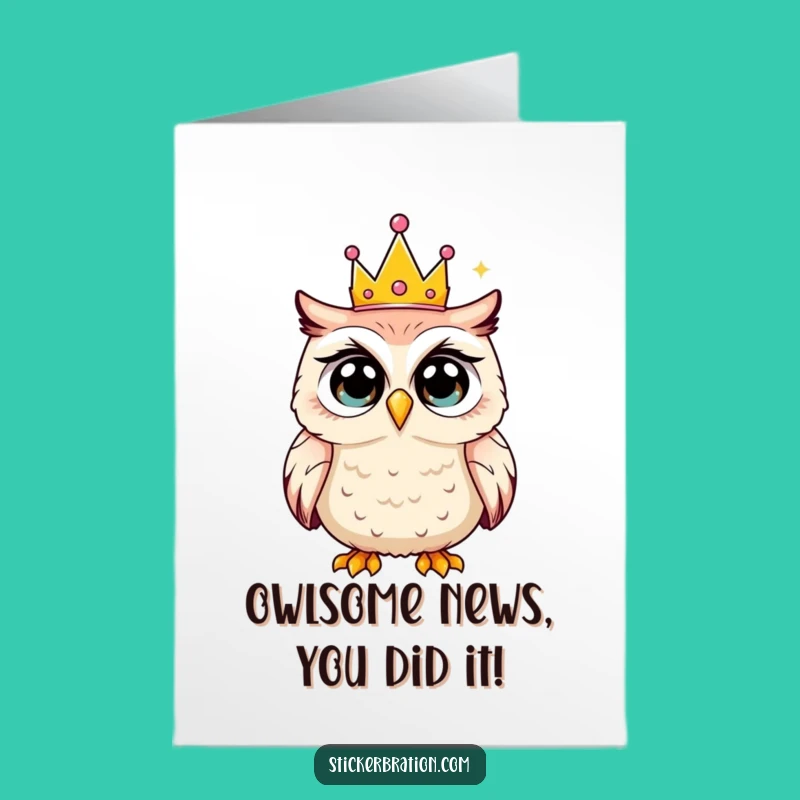 Free Printable Congratulations Card: Shocked Owl Crown Funny Downloadable Gift