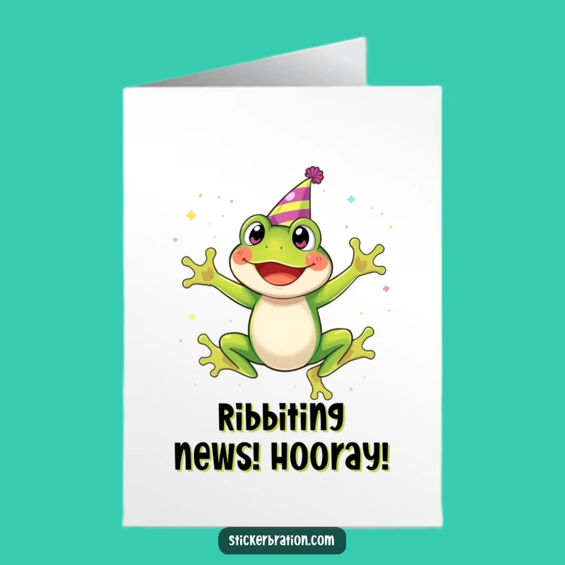 Free Printable Frog Congratulations Card: Funny Glitter Jumping Frog Downloadable Greeting