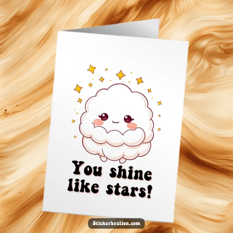 Funny Free Printable Congratulations Card: A fluffy cloud showers tiny golden stars, symbolizing brilliant success and good fortune.