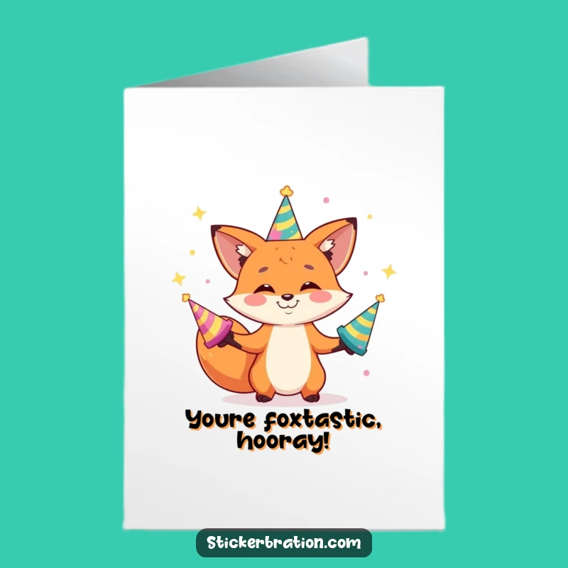 Free Printable Congrats Card: Fox's Juggling Act! Downloadable Celebration