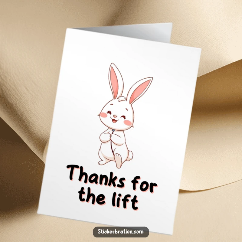 Funny Free Printable Thank You Card: A cheerful rabbit holding a large balloon, conveying thanks with a sweet smile and gentle charm.