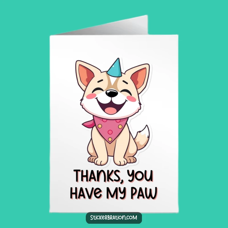 Free Printable Thank You Card: Party Dog Wagging Tail Downloadable Gift
