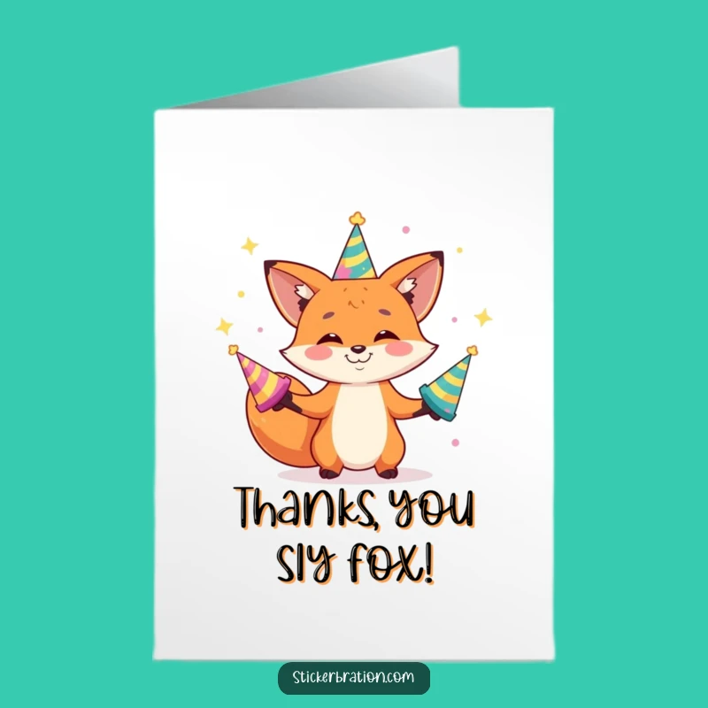 Free Printable Thanks Card: Fox's Grateful Juggle! Downloadable Appreciation