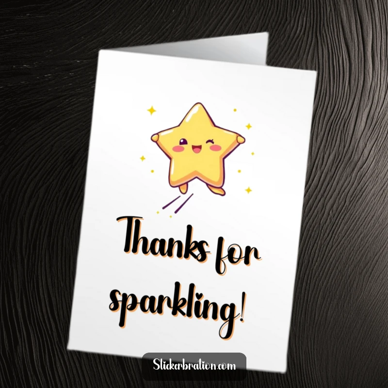 Funny Free Printable Star Sticker Character Leaping with Joy Card - Glittery star expresses thanks.