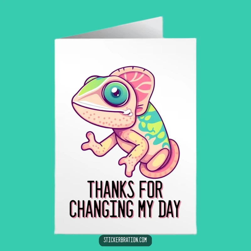 Free Printable Thank You Card: Grateful Chameleon's Color Burst, Sweet Downloadable for Appreciation