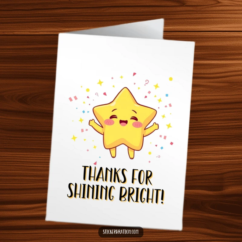 Funny Free Printable Thank You Card: A jubilant star juggles confetti with sparks, hilariously conveying thanks with stellar flair.
