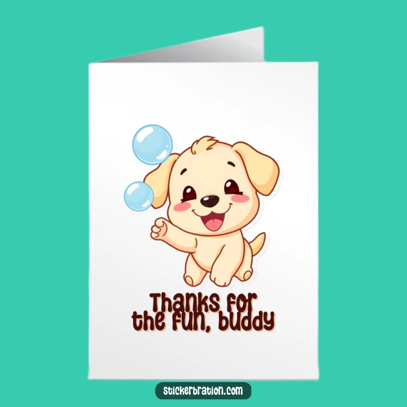 Free Printable Puppy Thank You Card: Funny Dog Bubble Chase Downloadable Greeting Card