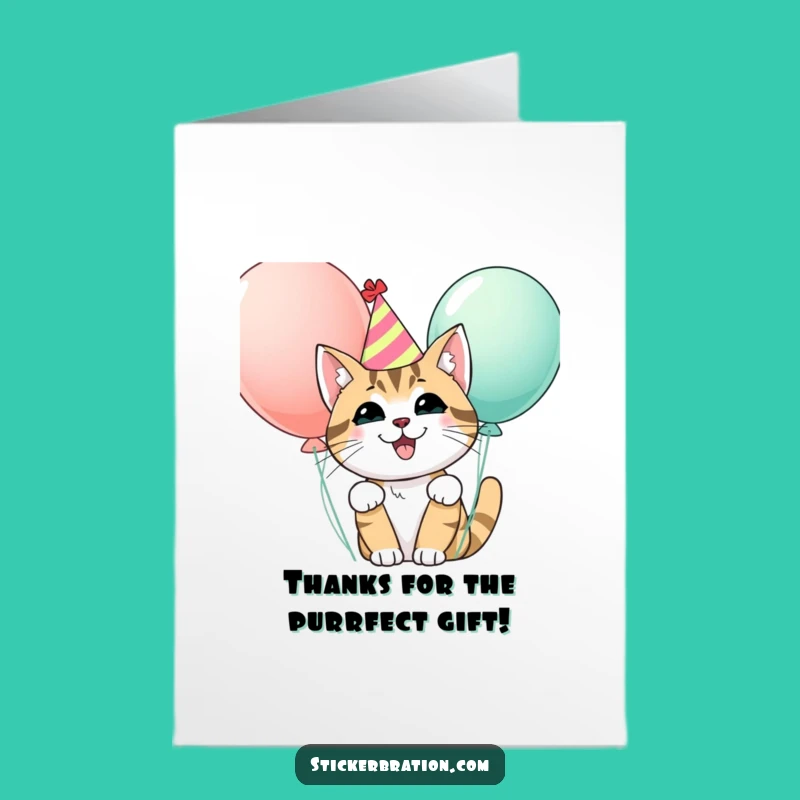 Free Printable Thank You Card: Party Cat Balloons Surprise Downloadable Gift