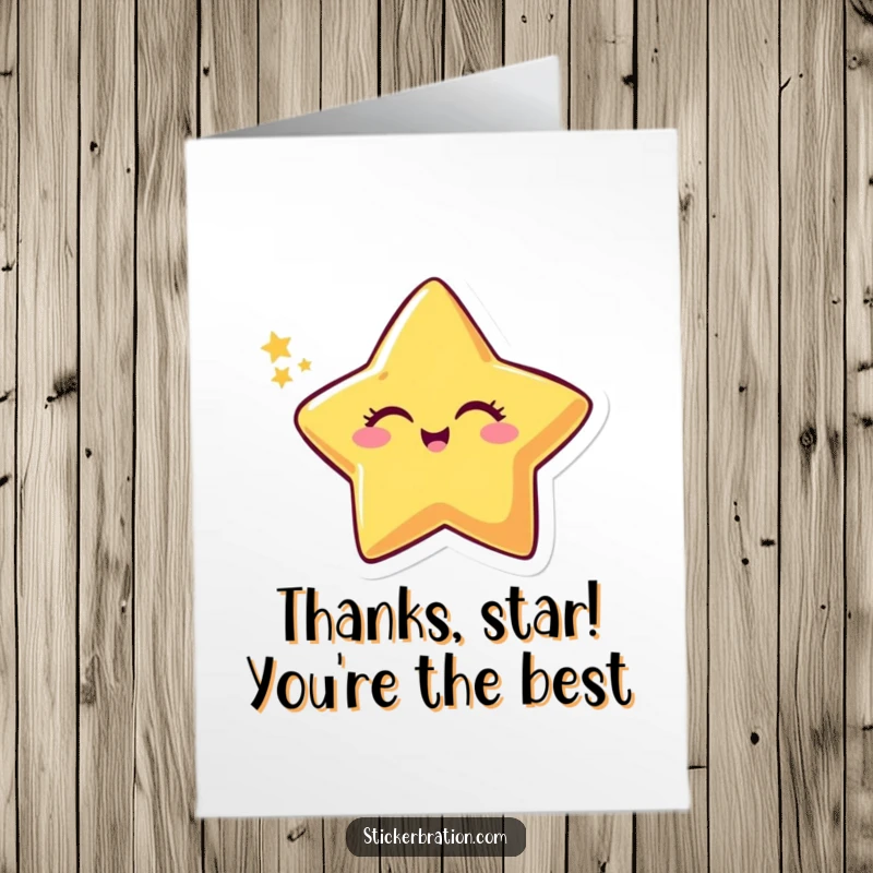 Funny Free Printable Thank You Card: A smiling star character winks, leaving a sparkly trail as a charming thank you.