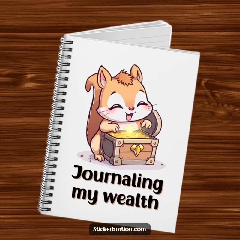 Funny Squirrel Treasure Notebook: A curious squirrel finds a treasure chest, ideal for jotting down funny thoughts and ideas.