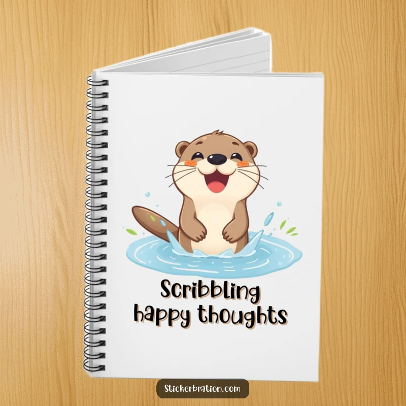Funny otter notebook featuring a happy character splashing in a puddle, perfect for writing, drawing, and planning.