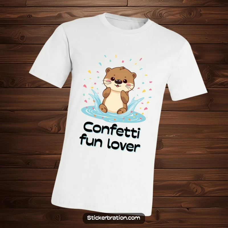 Funny Otter T-Shirt featuring a playful otter splashing in confetti, expressing pure joy and a love for fun, great for casual wear.