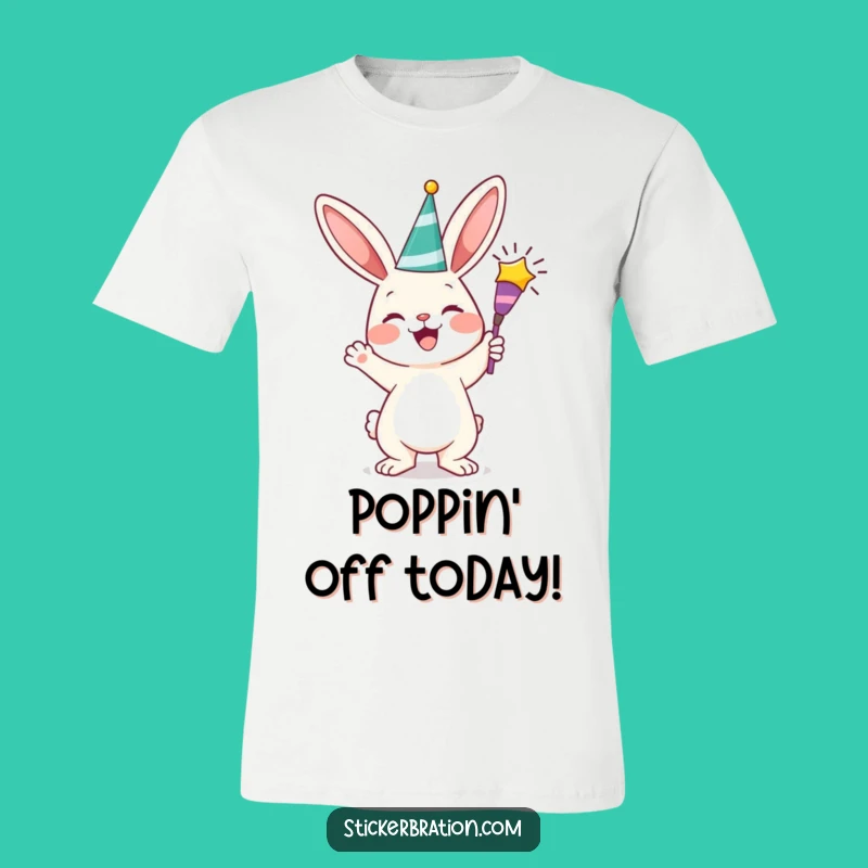 Funny Bunny Party Popper T-Shirt: Cheerful Character Tee, Hilarious Gift!