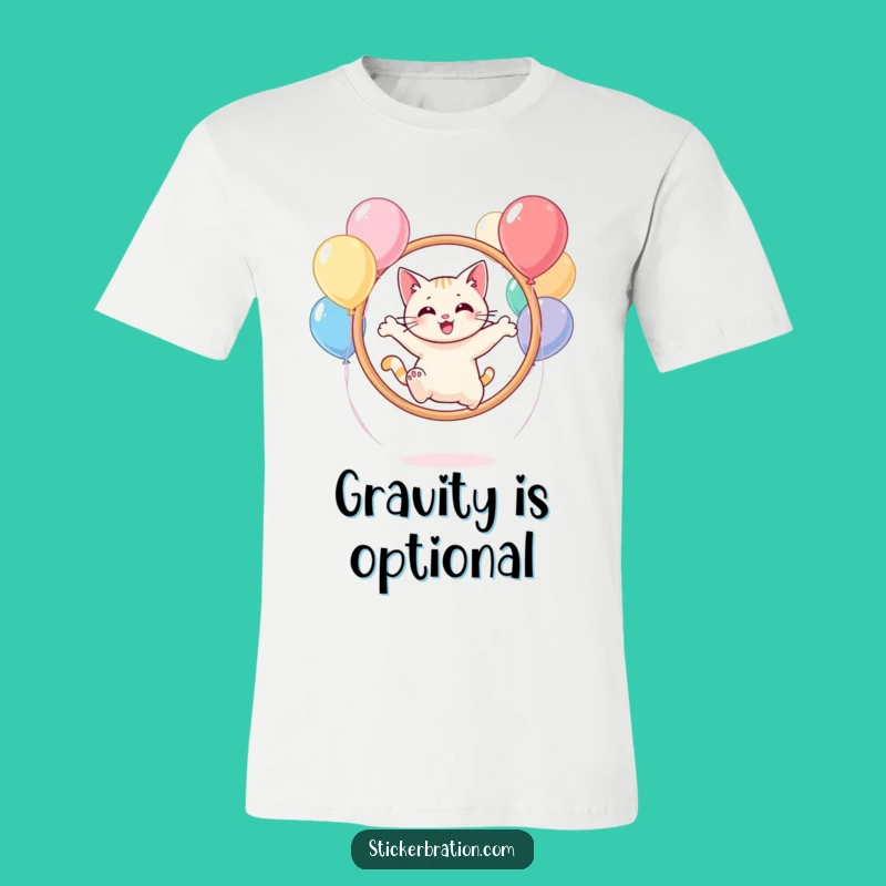 Funny Cat Balloon Hoop T-Shirt: Jump for Joy, Your Fun Tee!