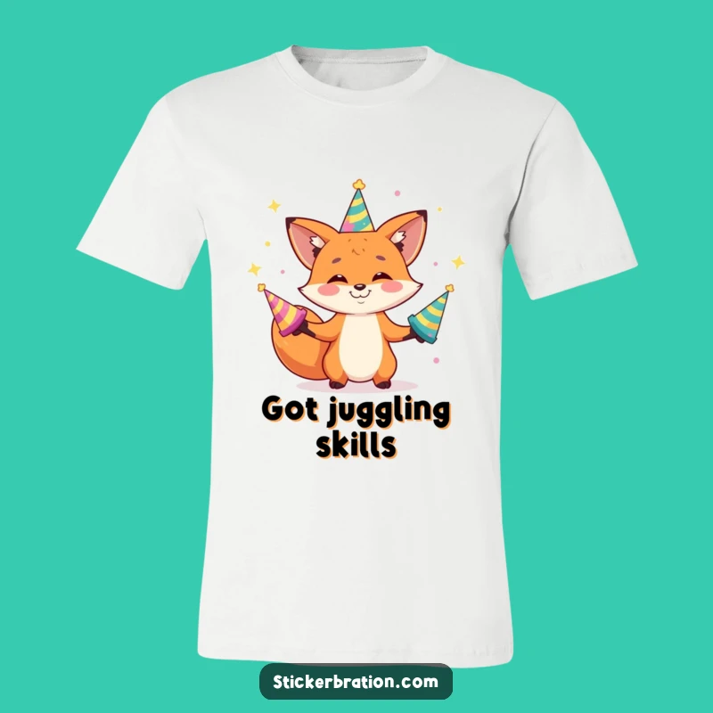 Funny Fox Juggling T-Shirt: Playful Party Hat Tee for Fun People