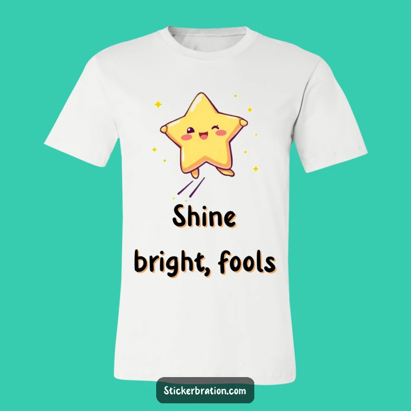 Funny Star Glitter T-Shirt: Joyful Leaping Character Tee for Expressive Fun