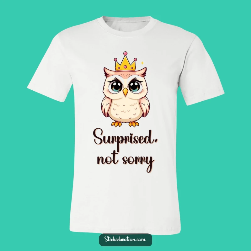 Funny Shocked Owl T-Shirt: Party Crown Surprise Tee, Gift for the Startled!