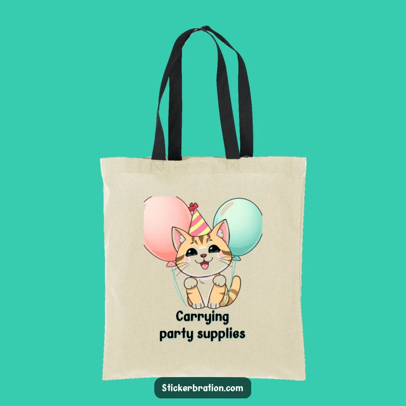 Funny Party Cat Tote Bag - Carry Your Fun with Festive Character Art