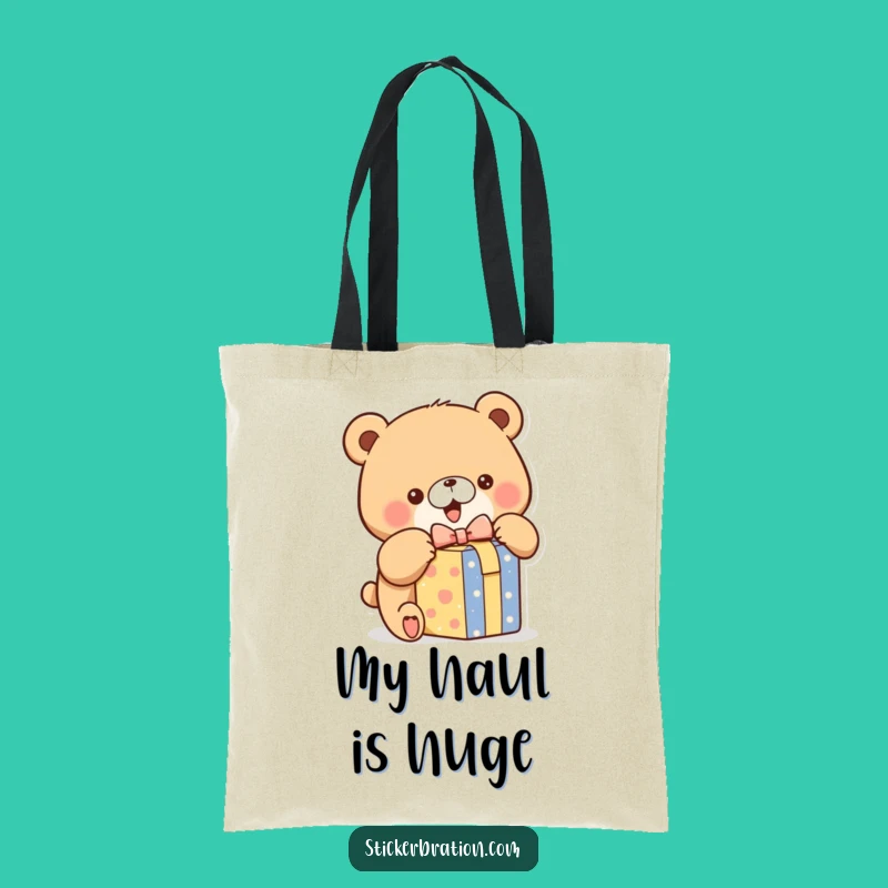Funny Bear Unwrapping Tote Bag: Stylish Excited Gift Bag for Shoppers