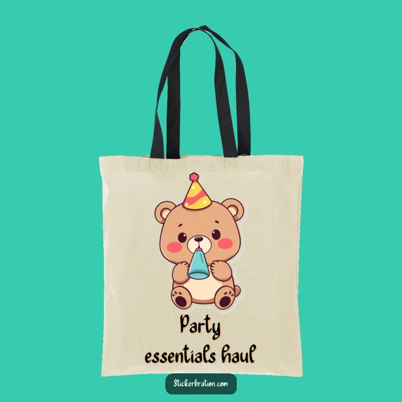 Funny Party Bear Tote Bag: Cute Celebration Character, Perfect Gift